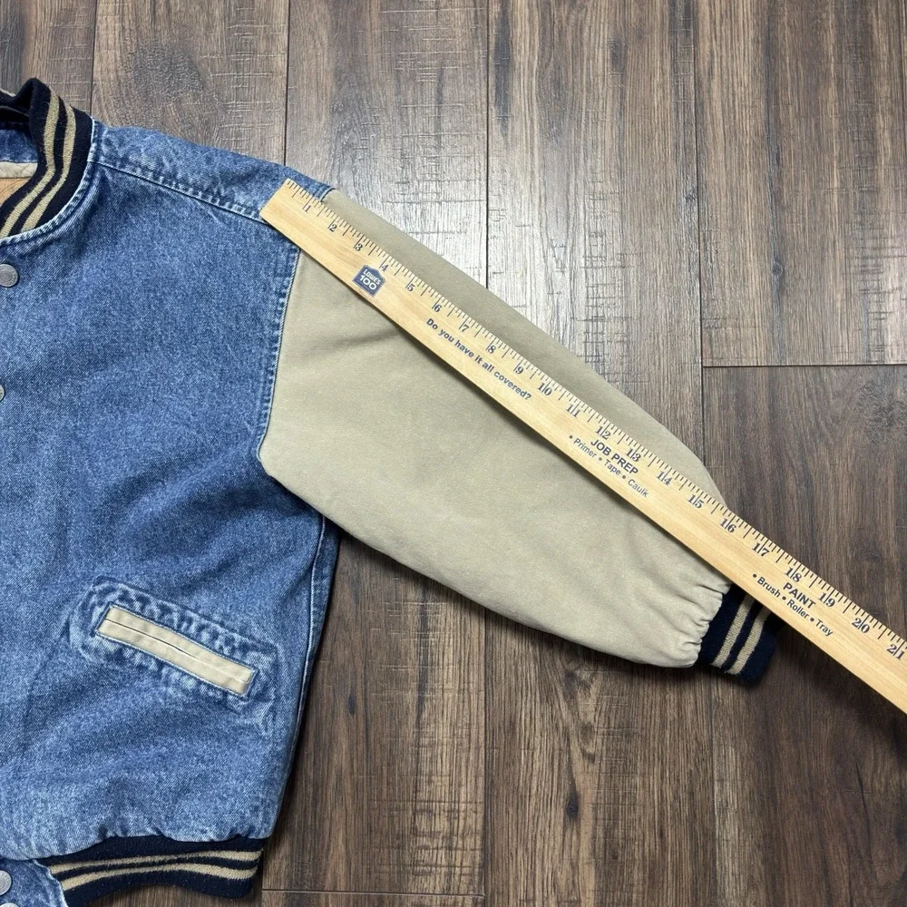 Gap Blue Jeans Boys Varsity Denim Jacket Colorblock Lined Button Size Large VTG